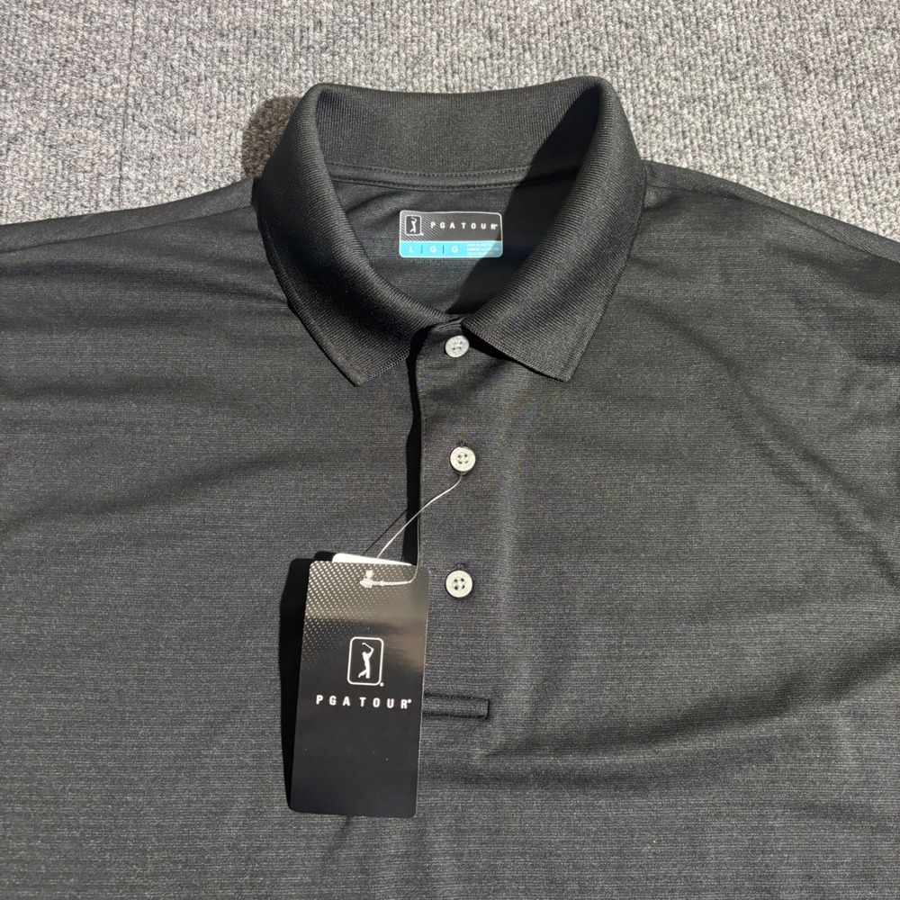 PGA Tour Mens Golf Polo Shirt Black Caviar Textured Short Sleeve Size Large NWT - Picture 3 of 9